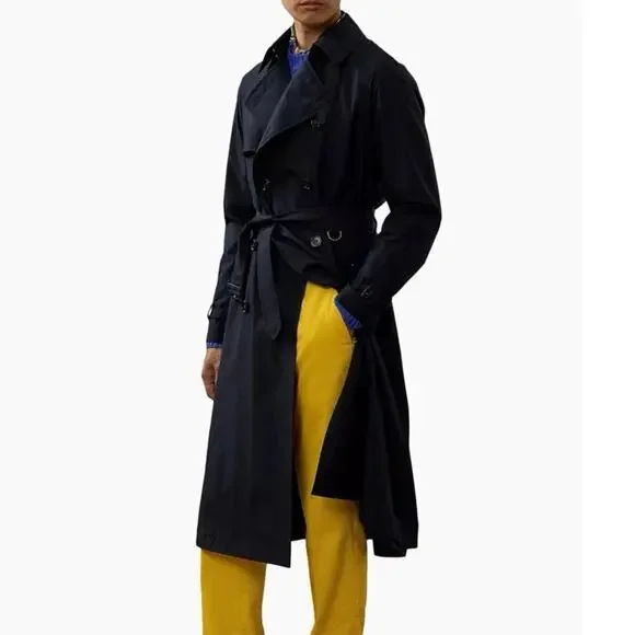 Ralph Lauren Blue Label Vintage Double-Breasted Unisex Trench Coat EUC Black 40R - Picture 2 of 10